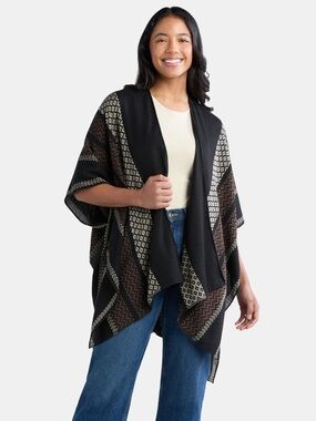 Time and Tru Black Open-Front Ruana